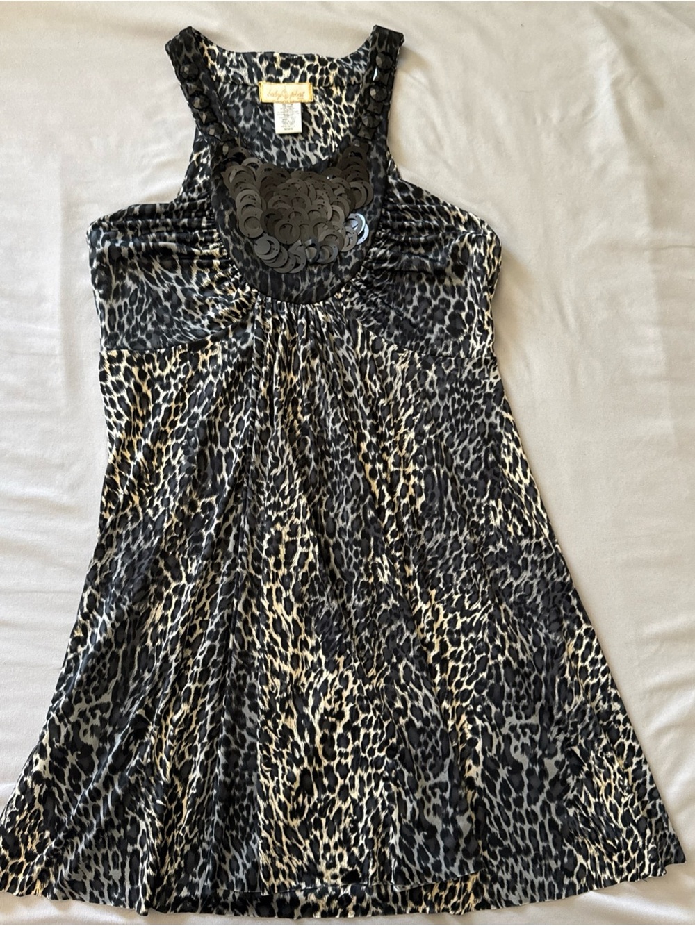 Vintage Y2K Baby Phat Black and Gray Sequin Leopard Print Sequin Embellished Top